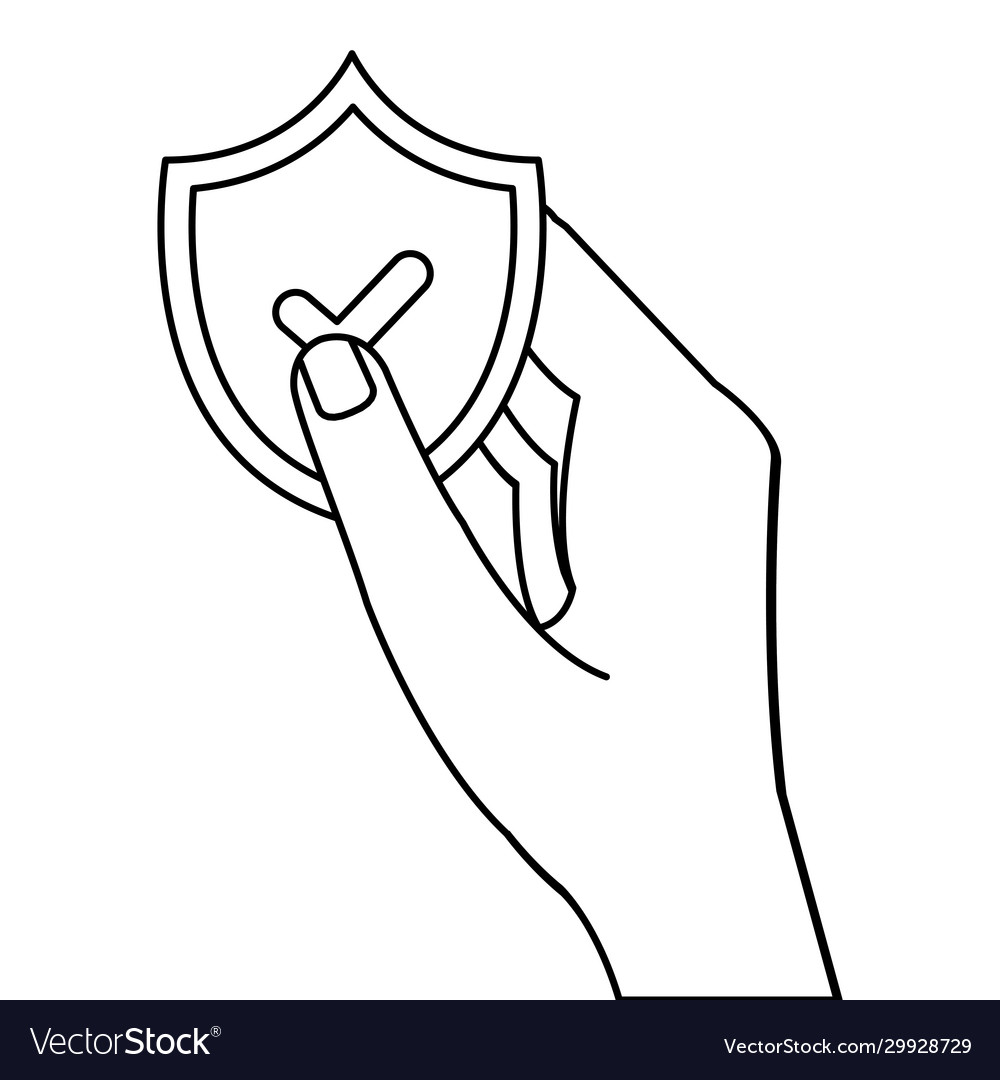 Hand holding shield with check mark security