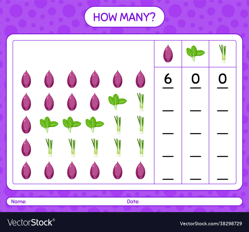 How many counting game with vegetables worksheet