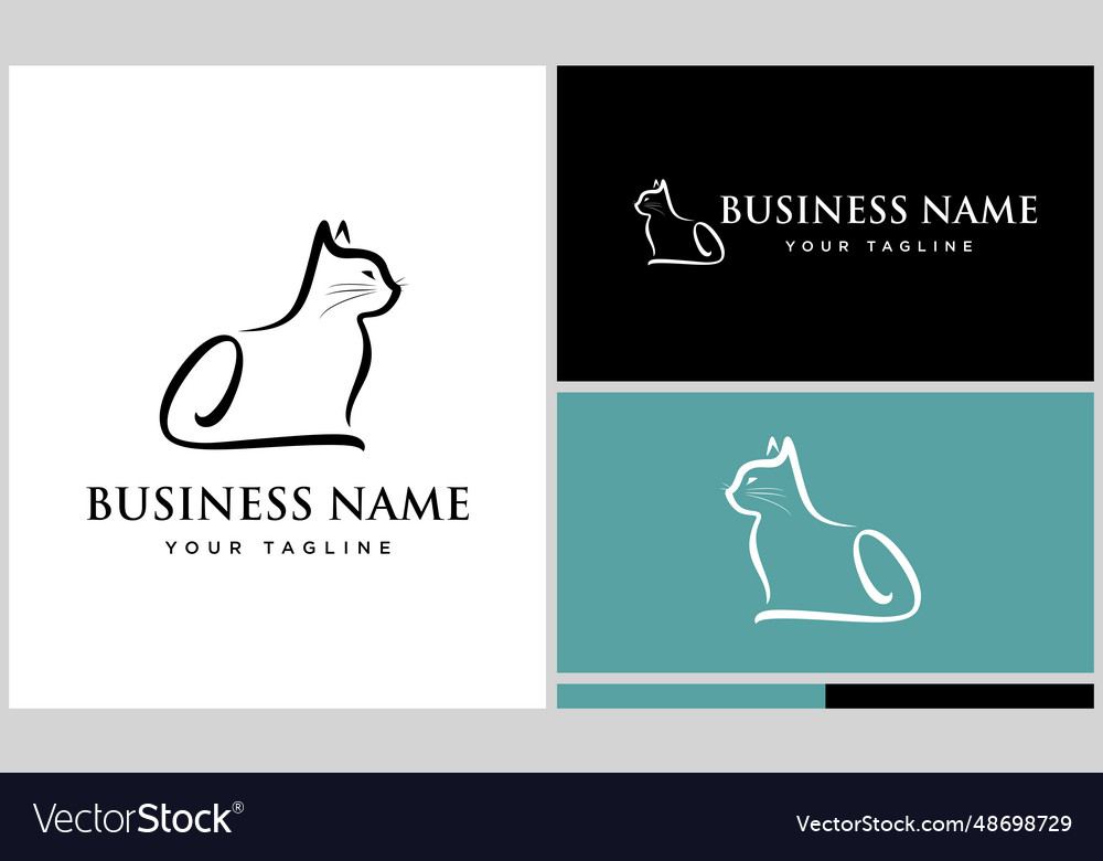 Line art cat logo template