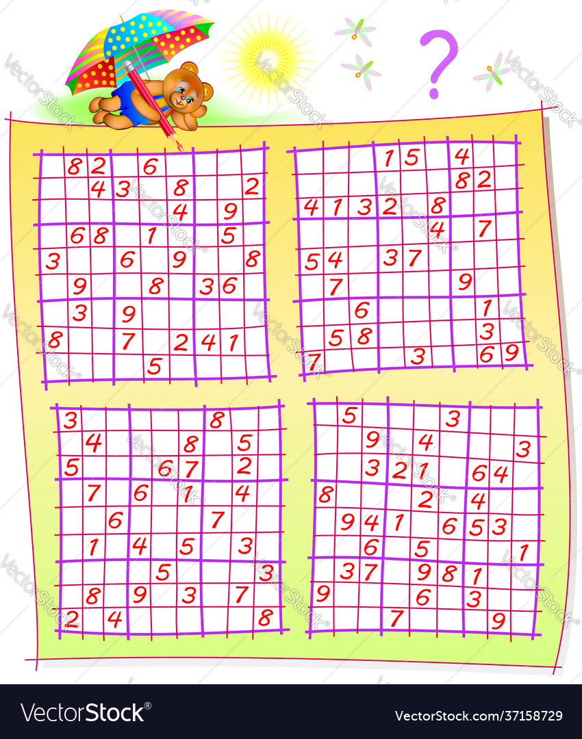 Logic puzzle with sudoku games worksheet Vector Image Logic puzzle with sudoku games worksheet