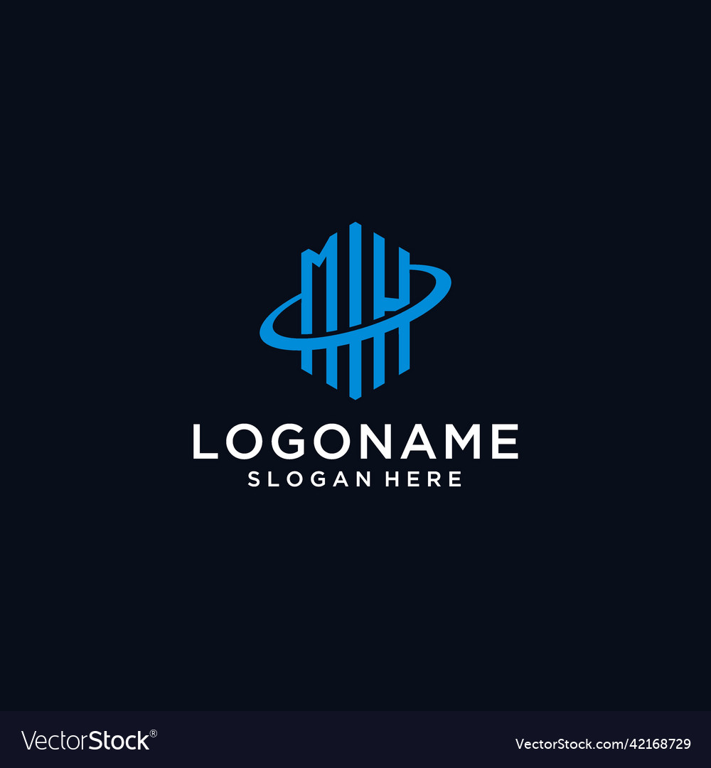 Mh initial monogram logo with hexagonal shape