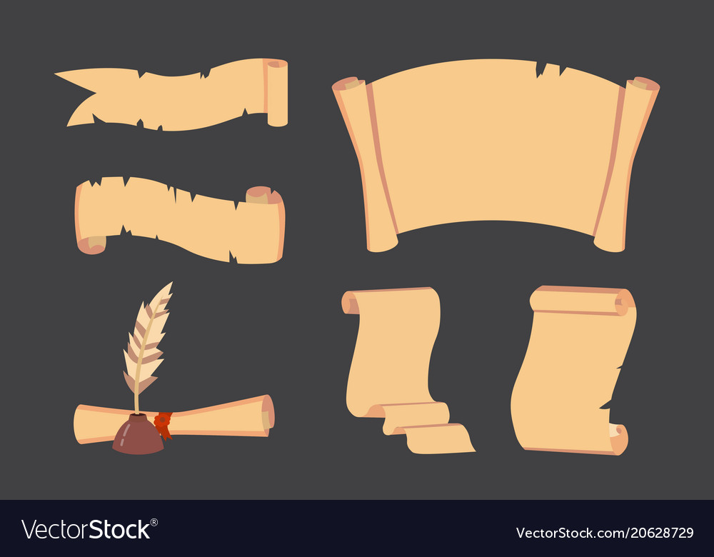 Old paper scroll set retro document script vector image Old paper scroll set retro document script