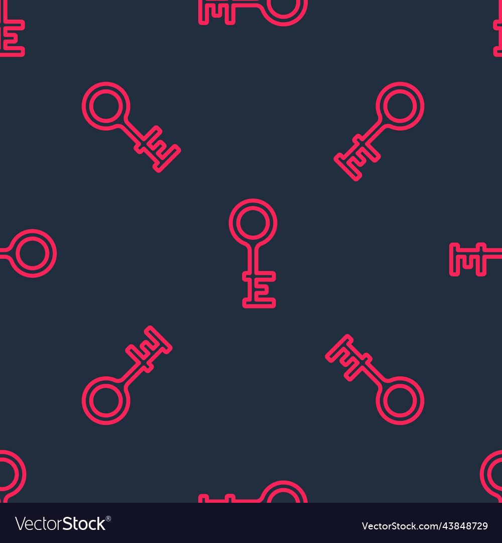 Red line old key icon isolated seamless pattern vector image Red line old key icon isolated seamless pattern