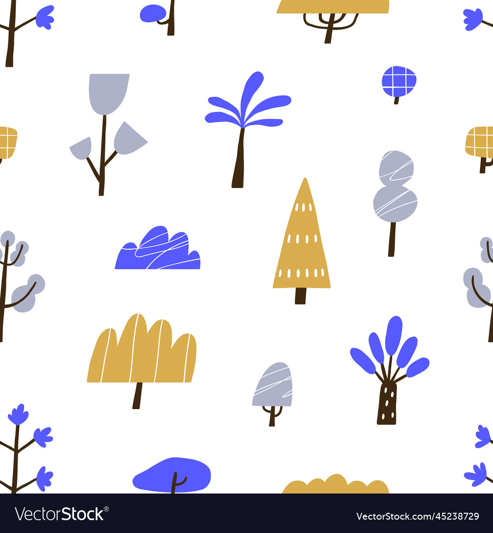 Seamless pattern with childish naive trees