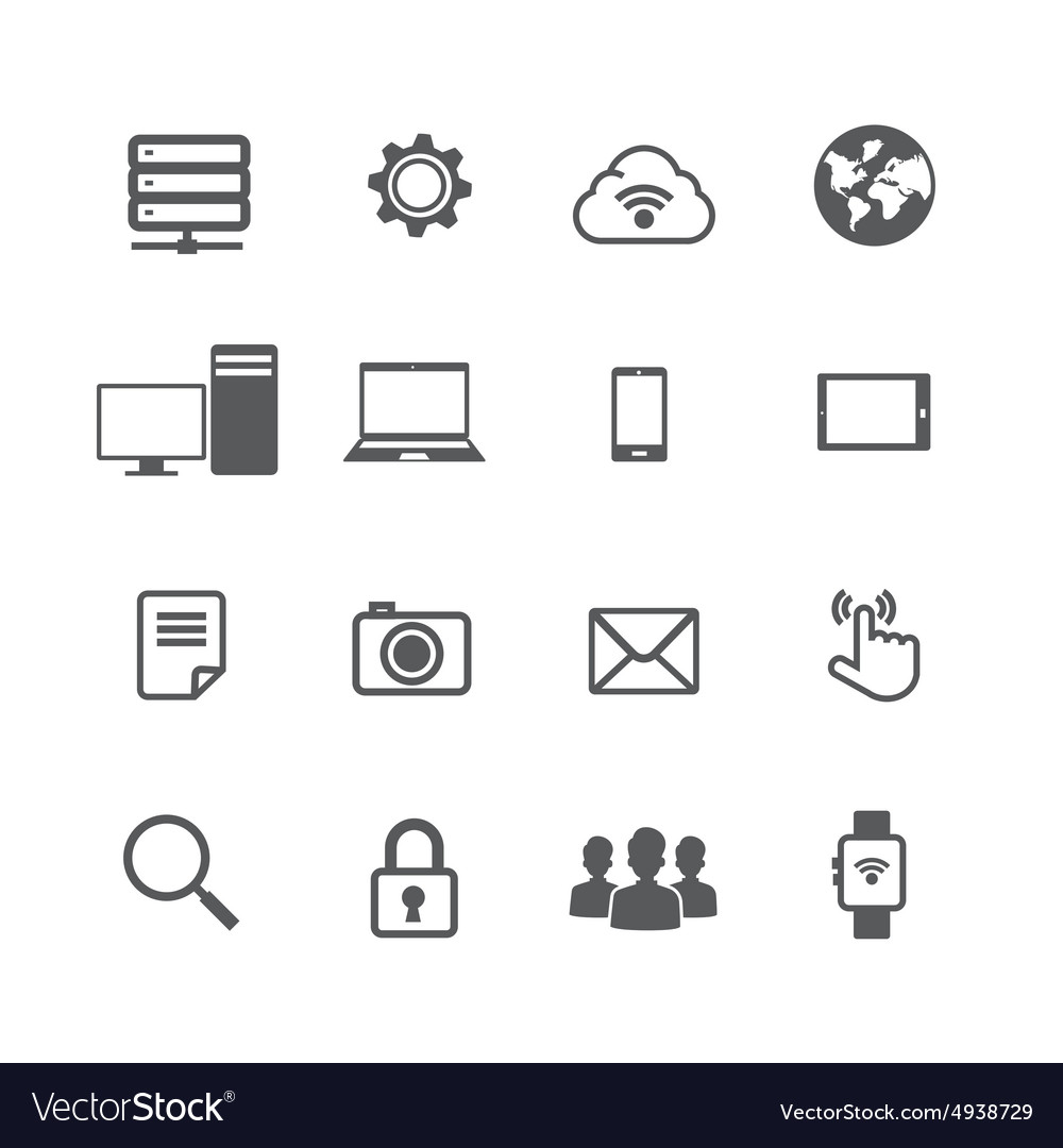 Set of computer and social network connection icon