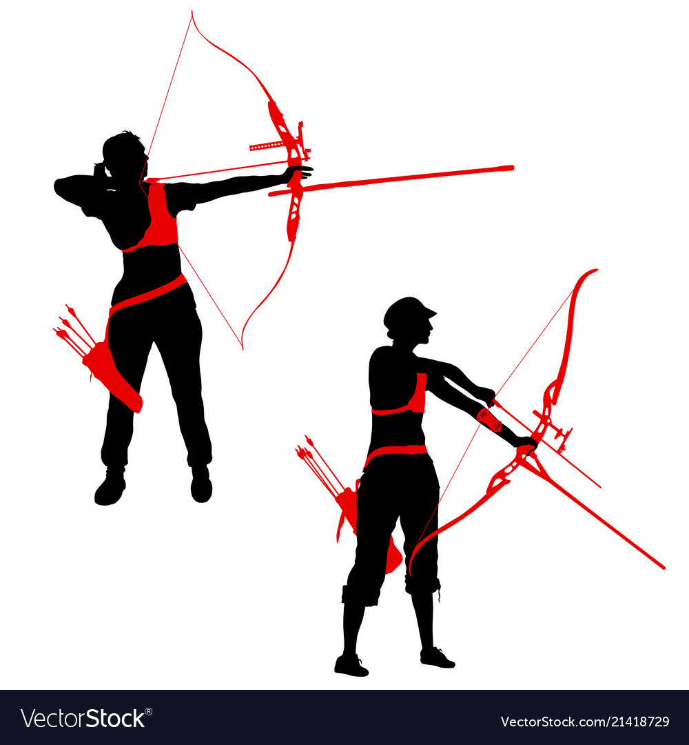 Set silhouette attractive female archer bending Vector Image Set silhouette attractive female archer bending