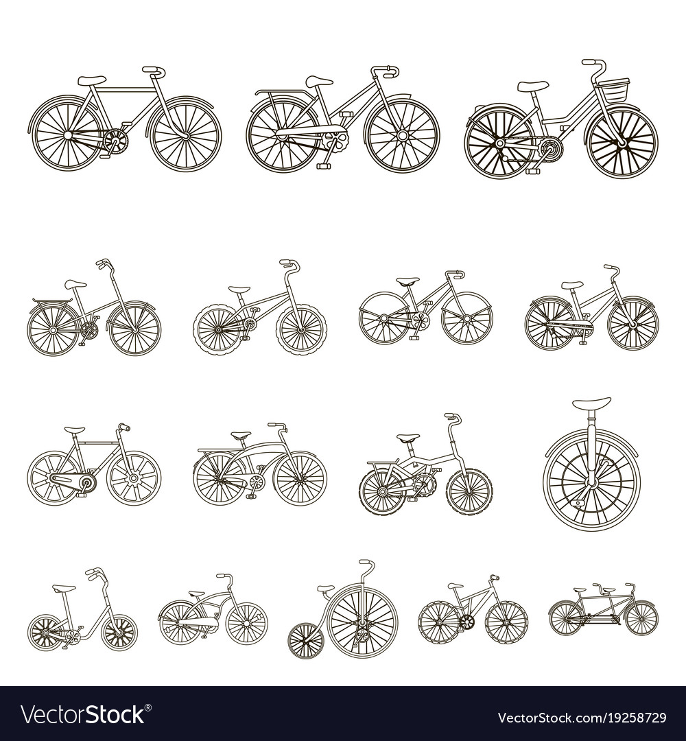 Various bicycles outline icons in set collection