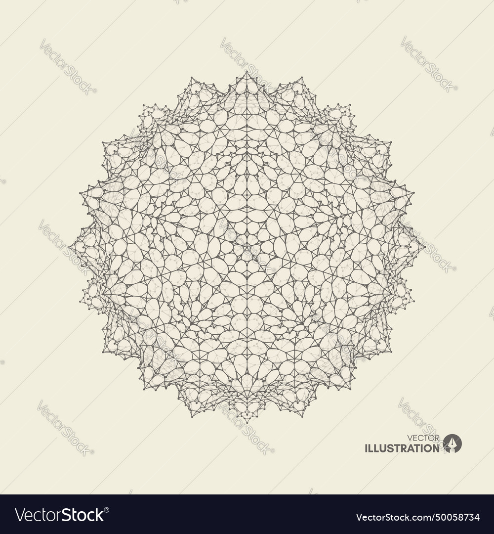 Crystal object with lines and dots molecular grid vector image Crystal object with lines and dots molecular grid