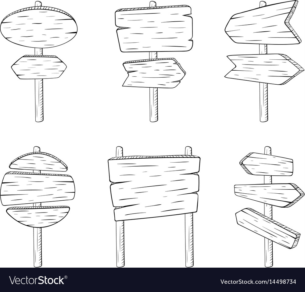 Doodle sign street boards with wood texture Vector Image