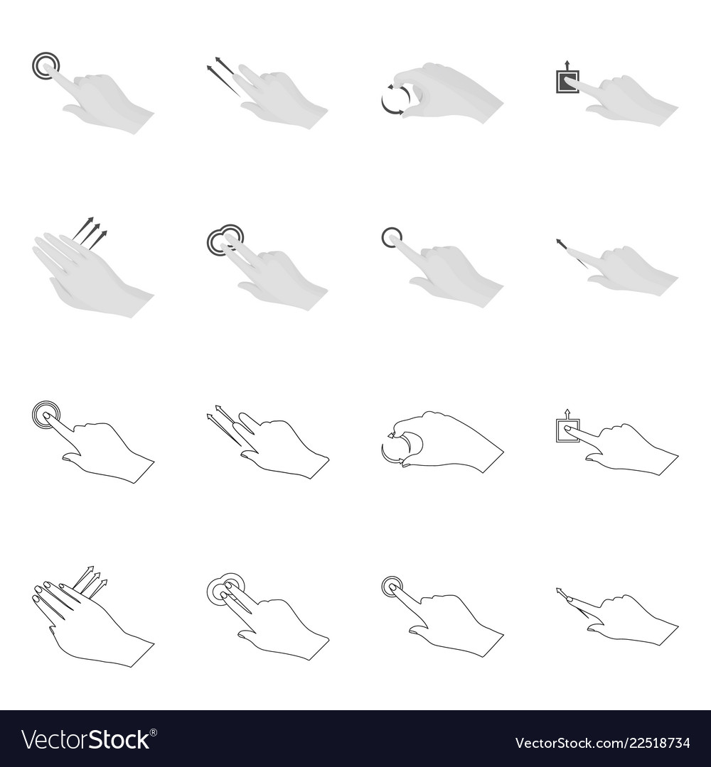 Isolated object of touchscreen and hand icon set vector image Isolated object of touchscreen and hand icon set