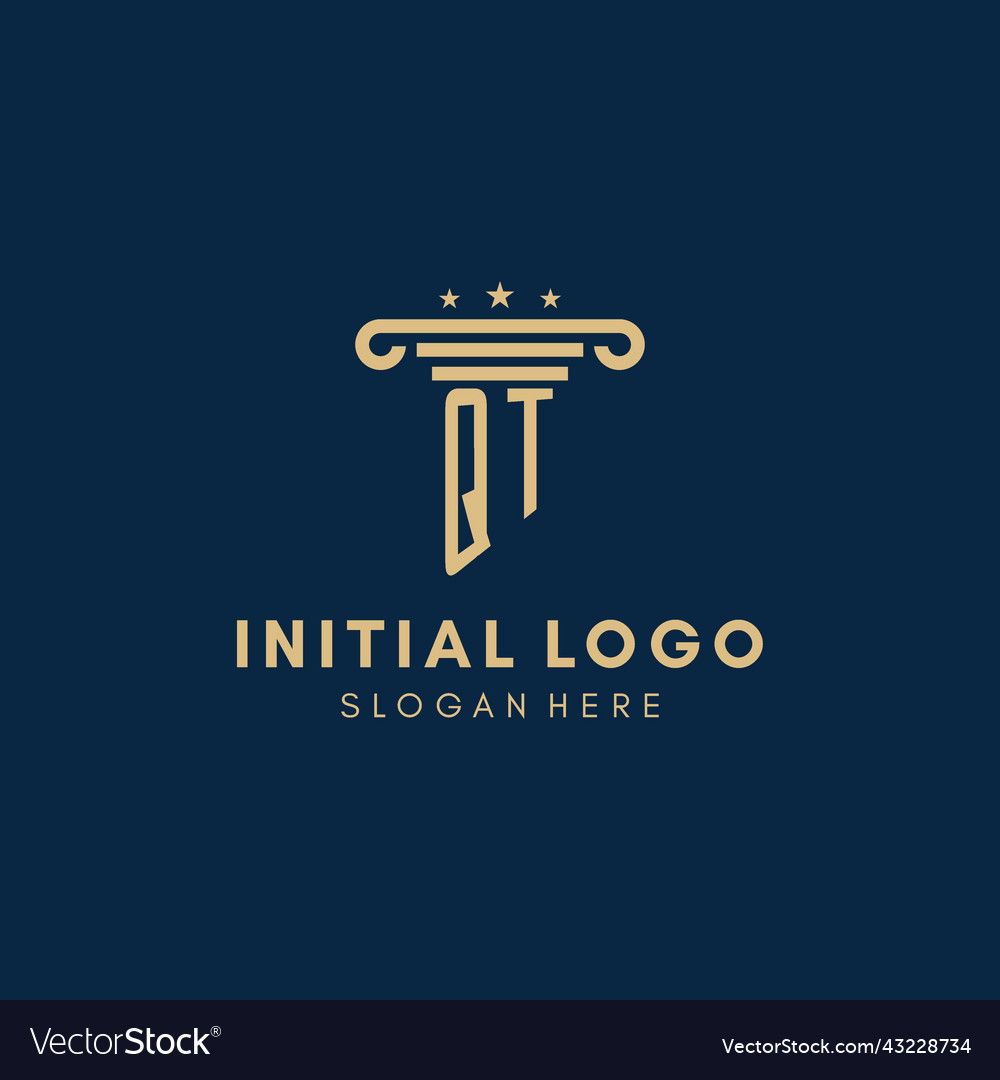 Qt monogram initial logo with pillar and stars