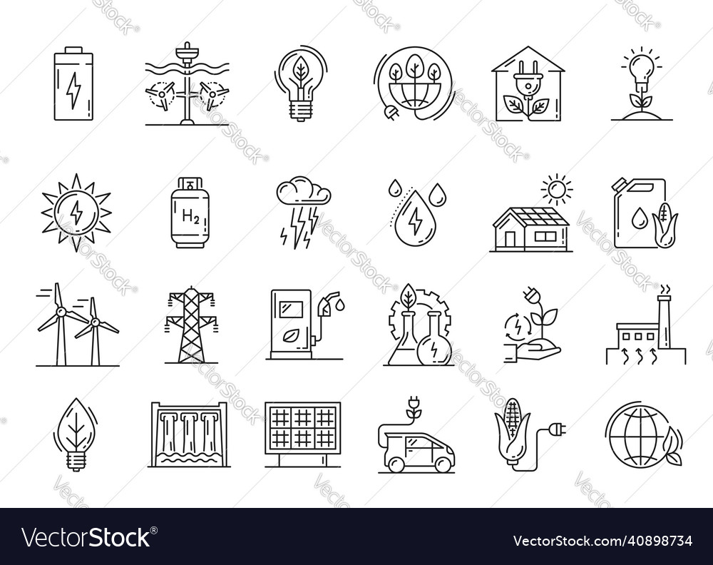 Renewable Energy Clean Environment Outline Icons Vector Image