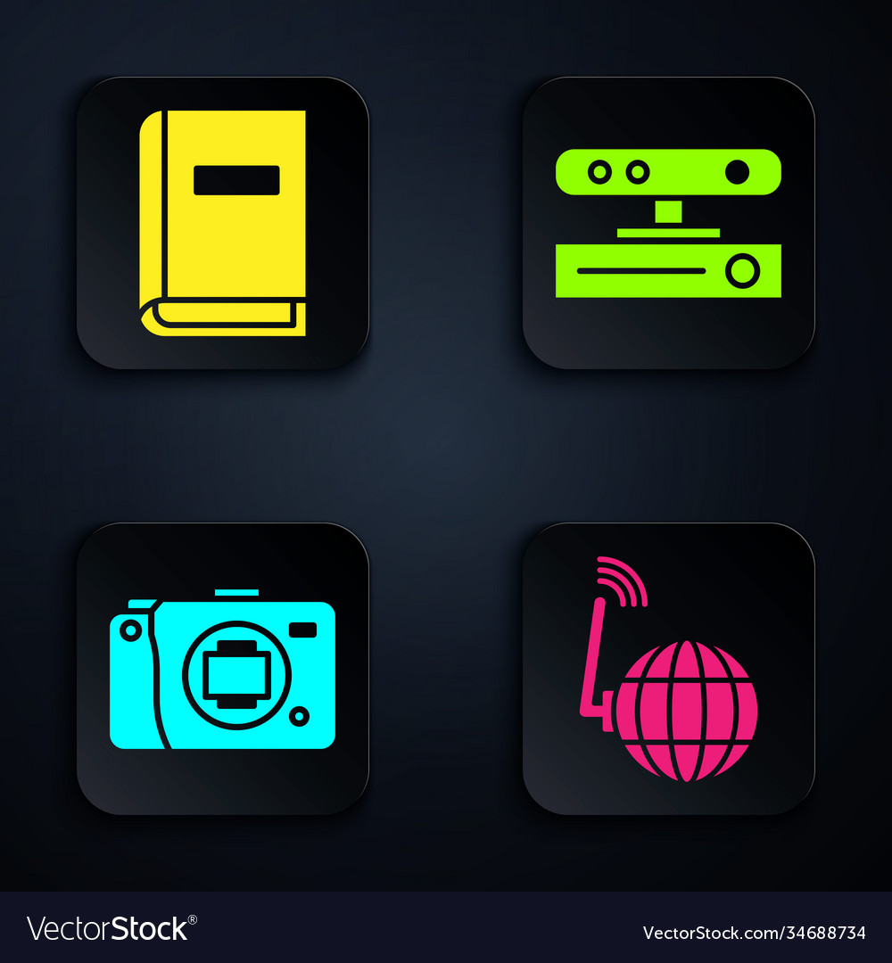 Set social network user manual mirrorless camera vector image Set social network user manual mirrorless camera
