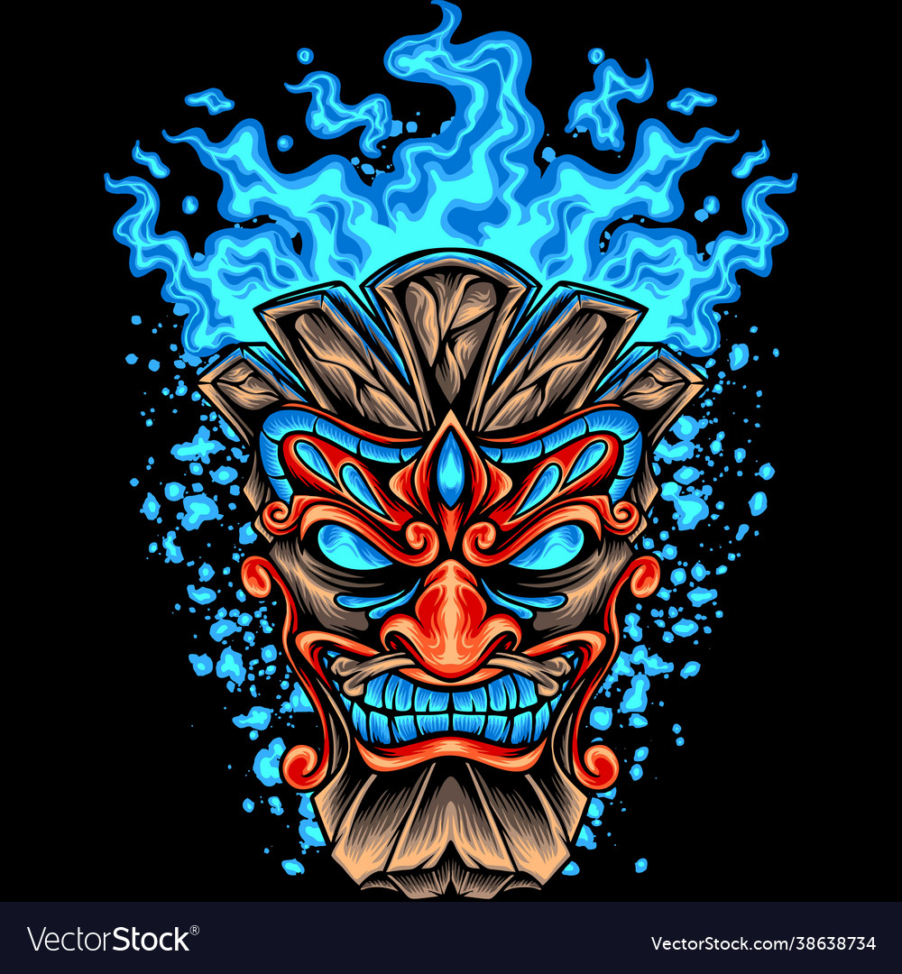 Tiki head with blue fire vector image Tiki head with blue fire