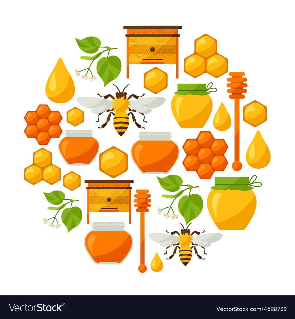 Background design with honey and bee objects