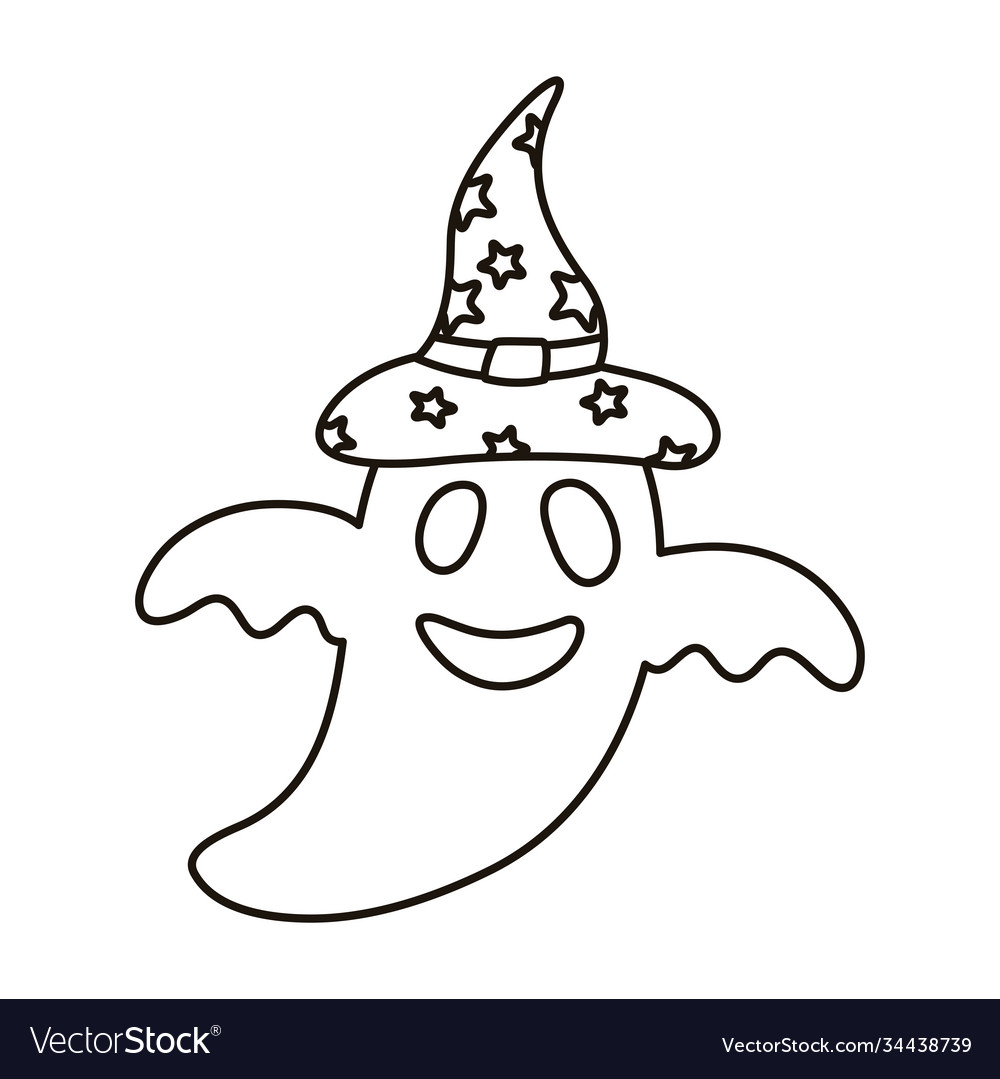 Halloween ghost floating with witch hat style line