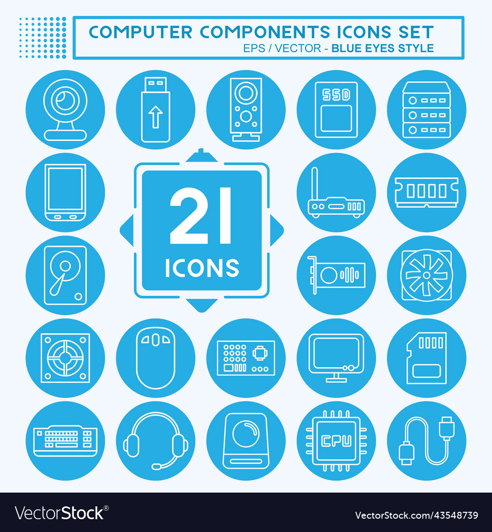 Icon set computer components suitable Vector Image Icon set computer components suitable