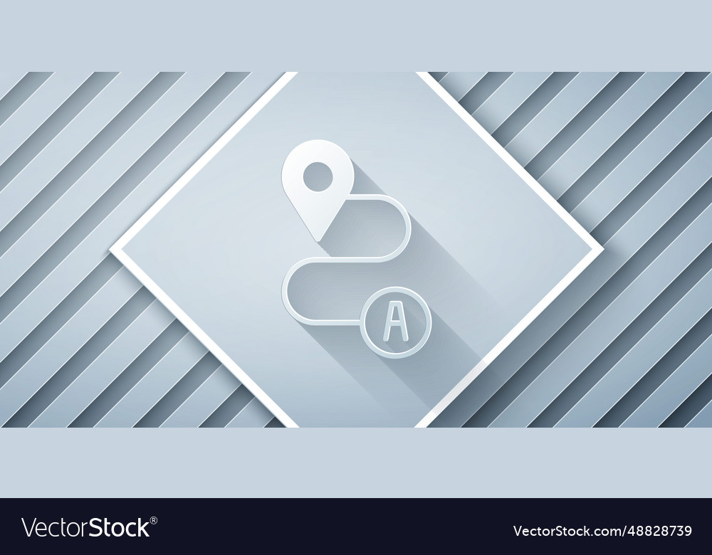 Paper cut route location icon isolated on grey vector image Paper cut route location icon isolated on grey