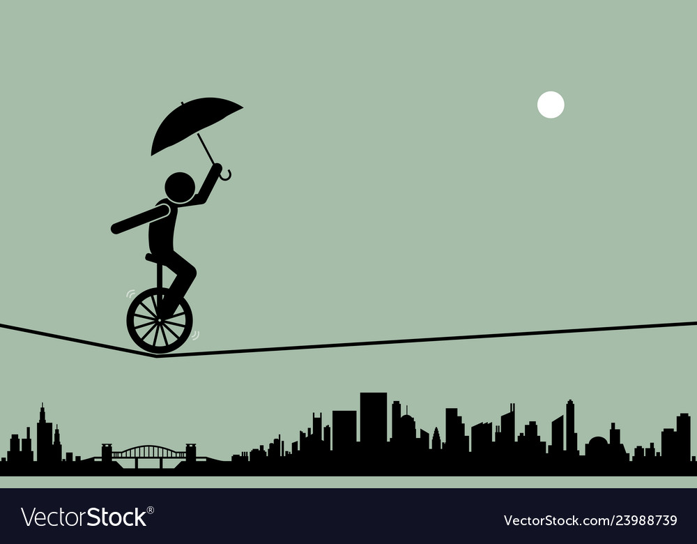 Person riding a unicycle and balancing it with an Vector Image