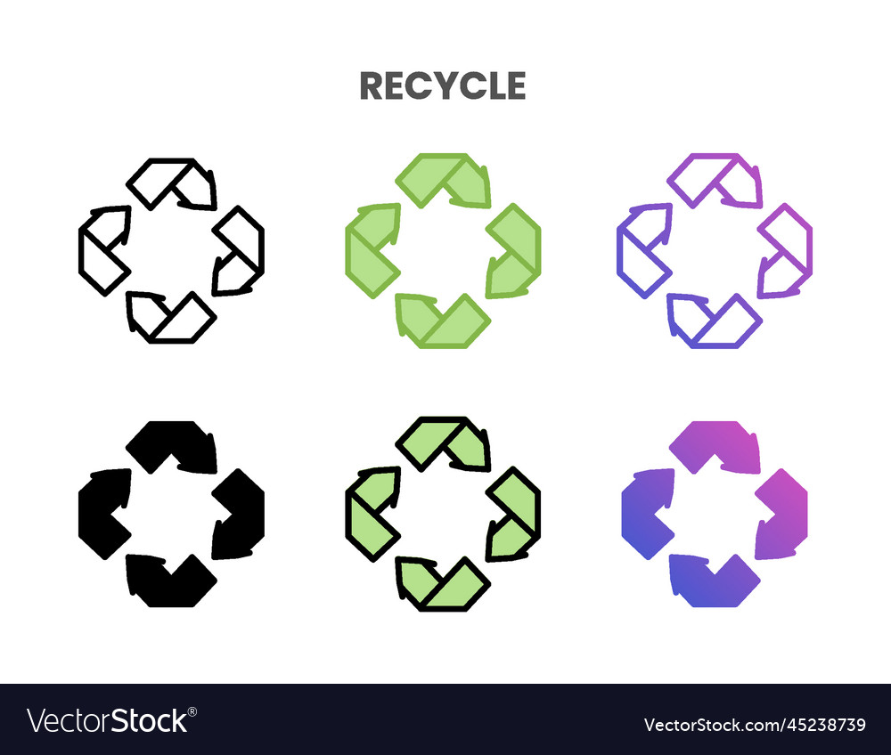 Recycle icons set with different styles vector image Recycle icons set with different styles