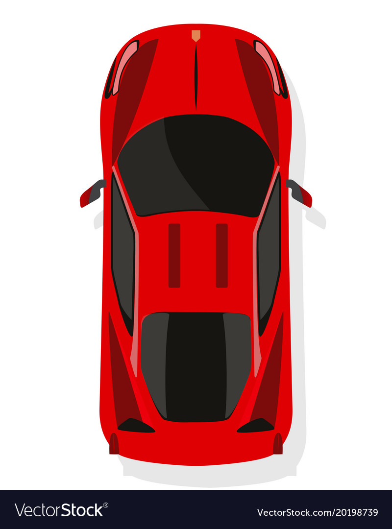 Red sport car top view in flat style isolated