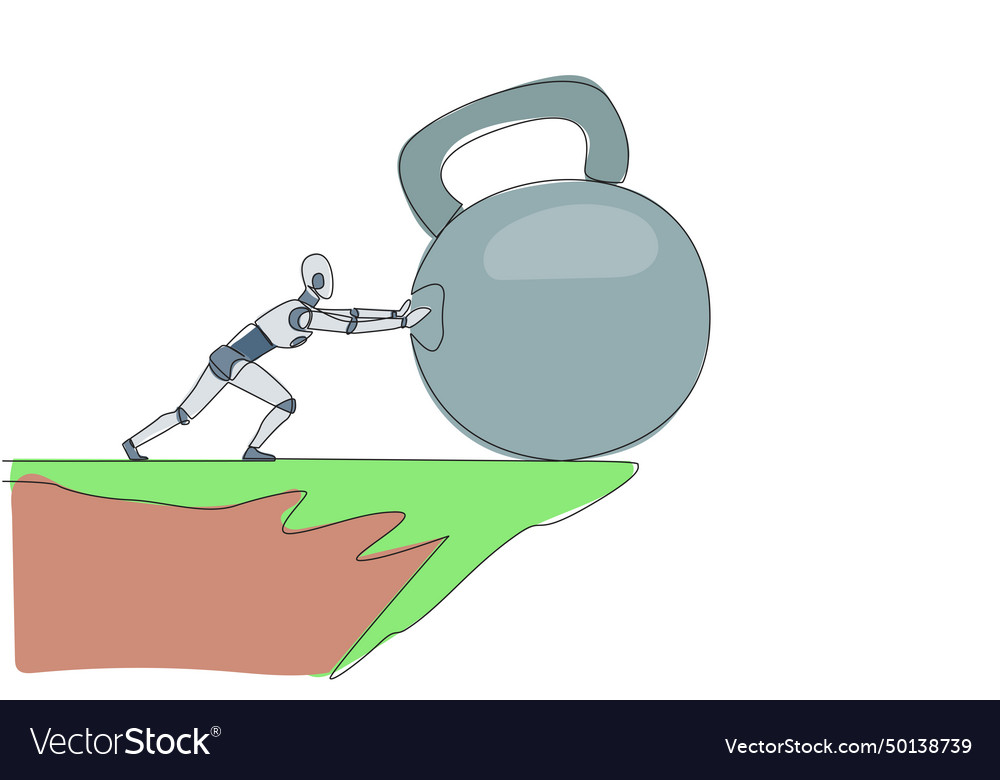 Single one line drawing robot pushes the large vector image Single one line drawing robot pushes the large