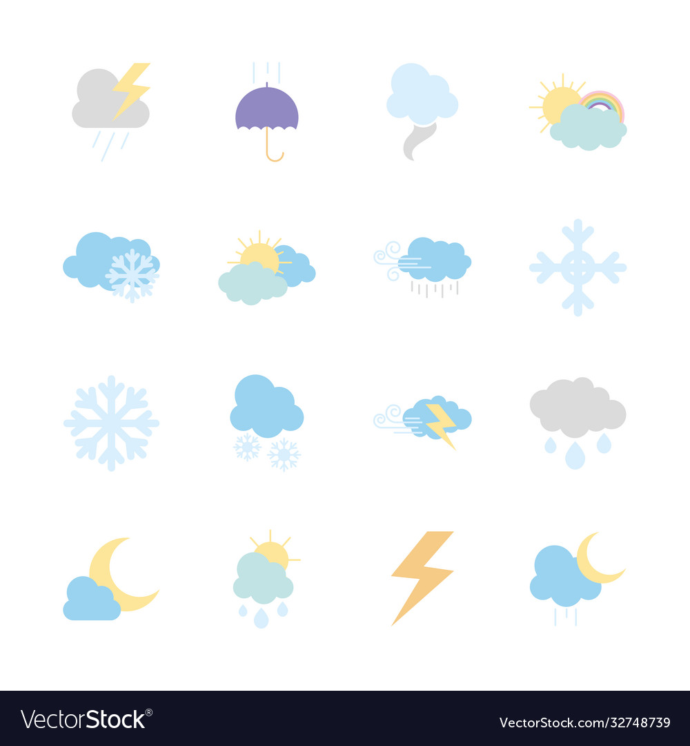 Snowflake and weather icon set flat style