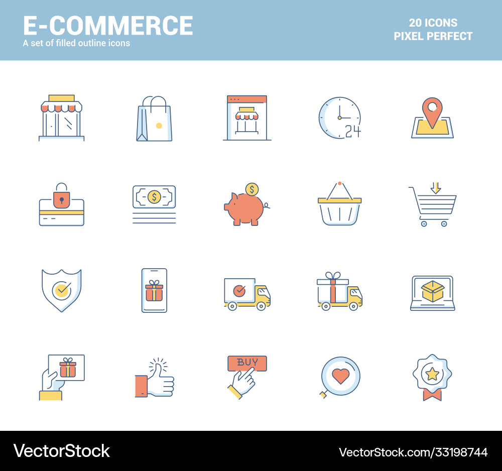 Flat line filled icons design-e-commerce Vector Image