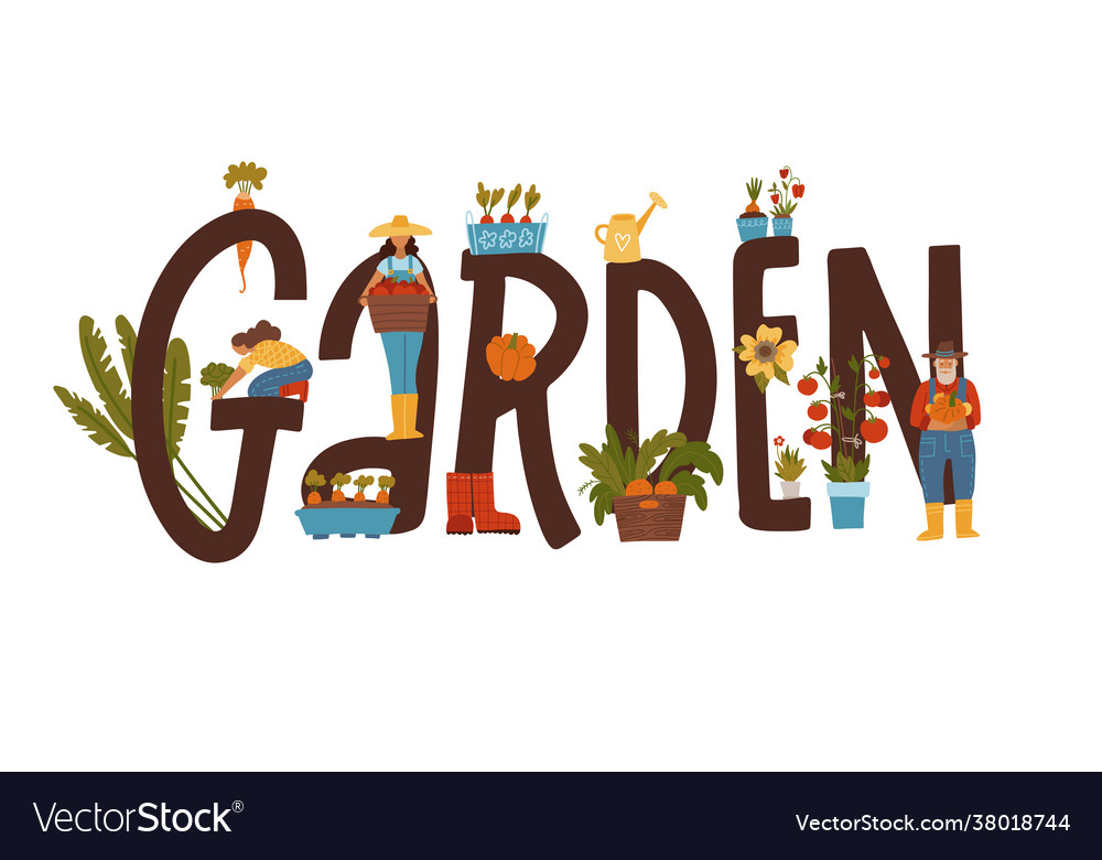 Garden typographical banner with male and female Vector Image