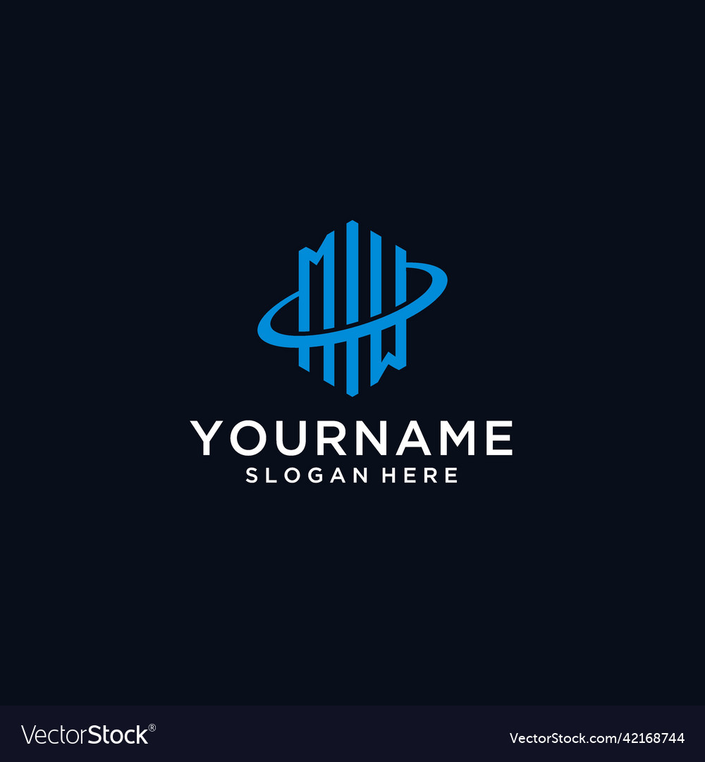 Mw initial monogram logo with hexagonal shape