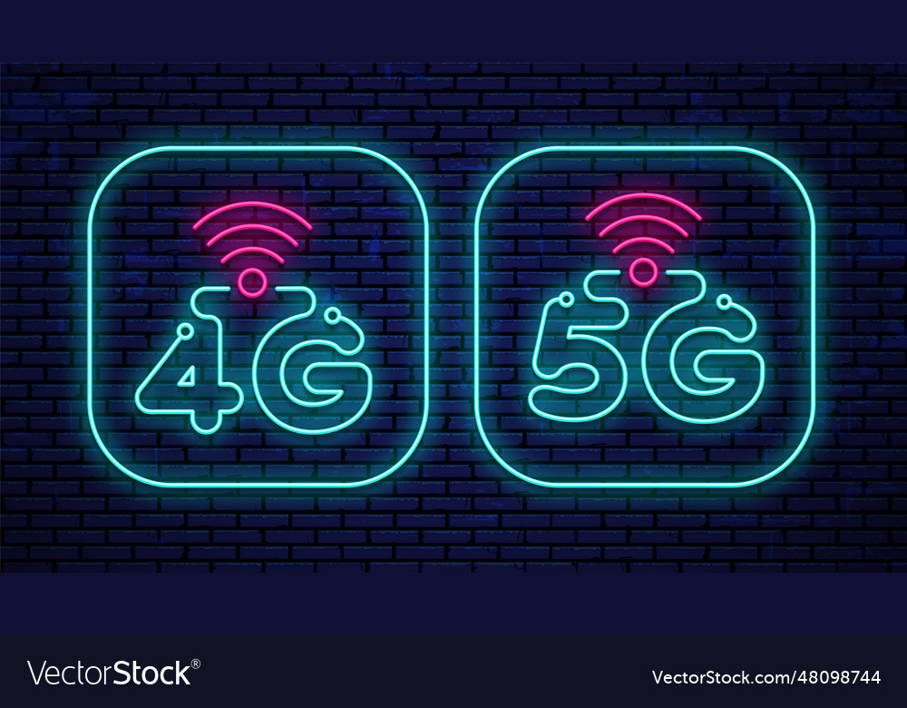 Neon glowing 4g and 5g icons