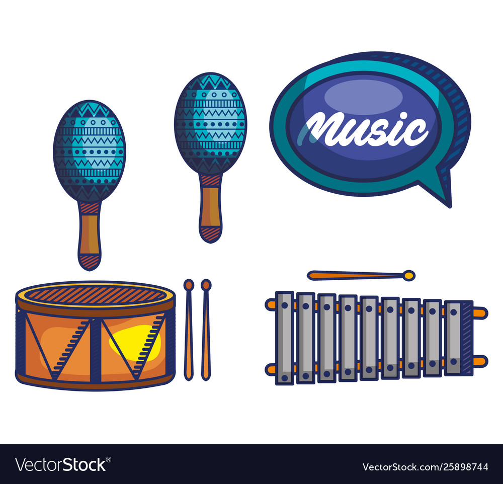 Set maracas with drum and marimba instruments