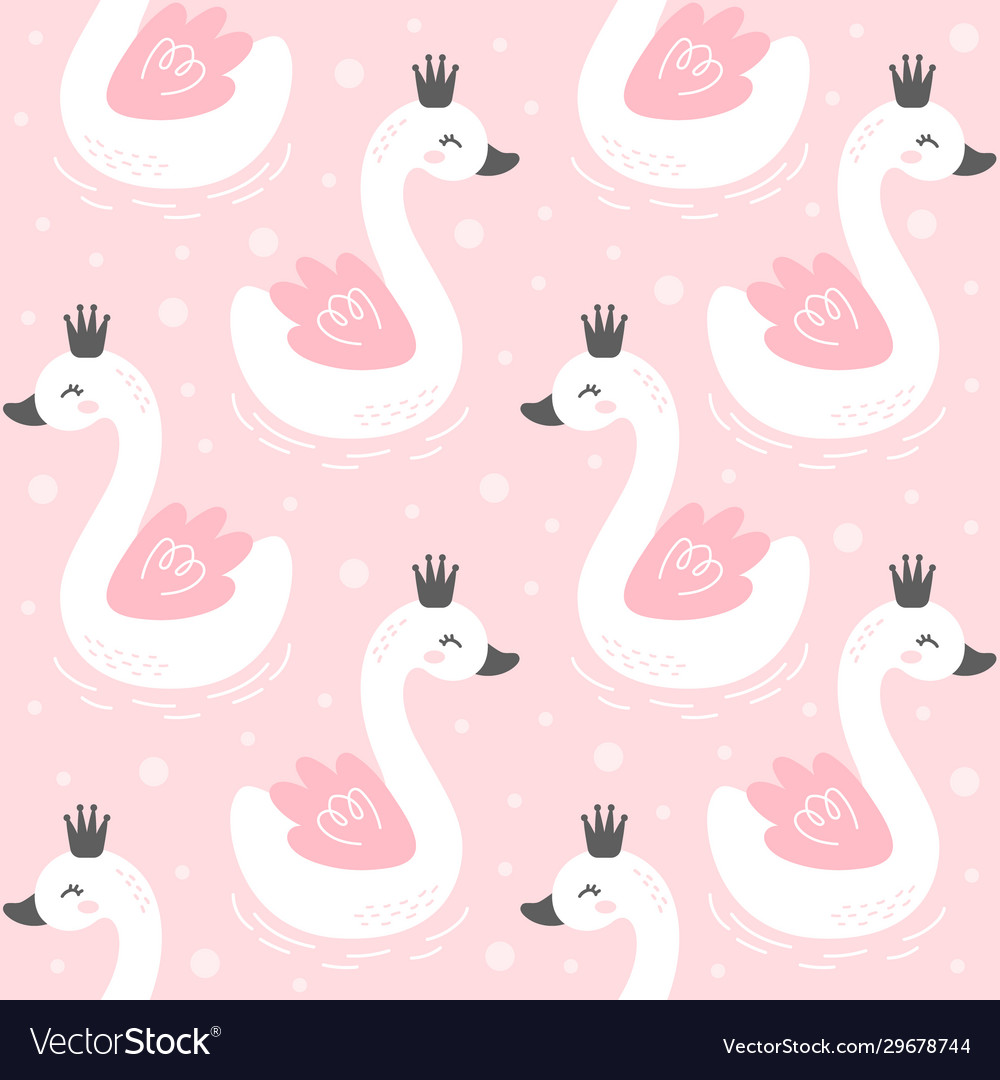 Swan with crown seamless pattern background vector image Swan with crown seamless pattern background