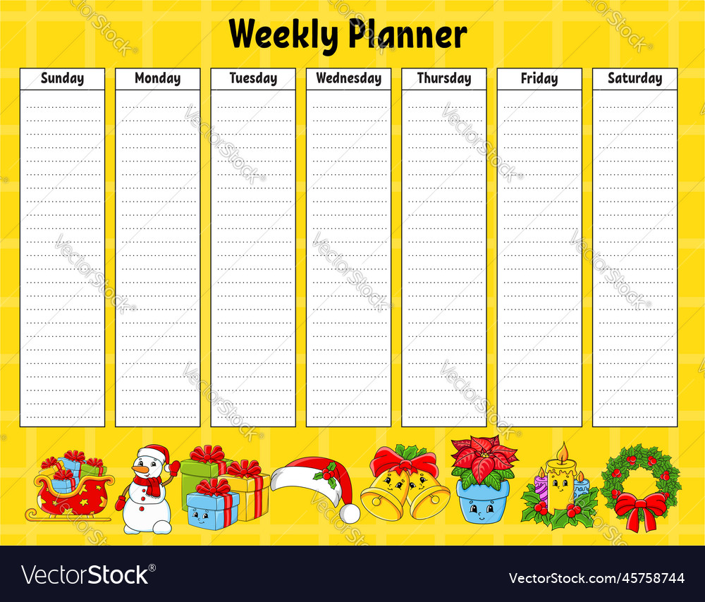 Weekly planner bright colorful blank printable