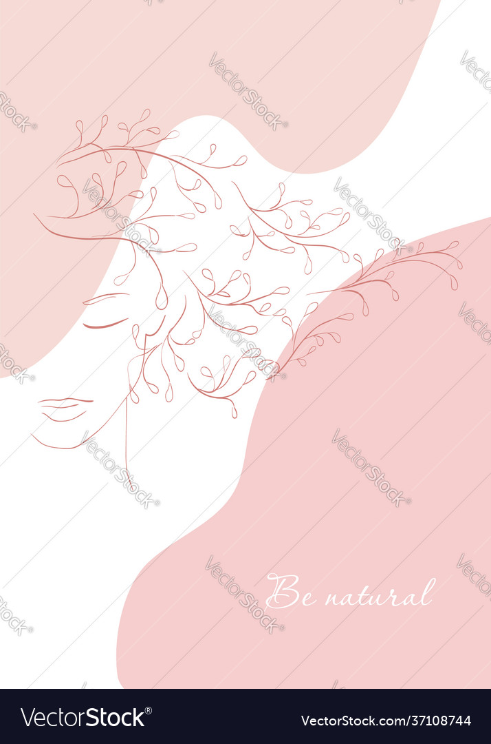 Woman portrait floral sketch background