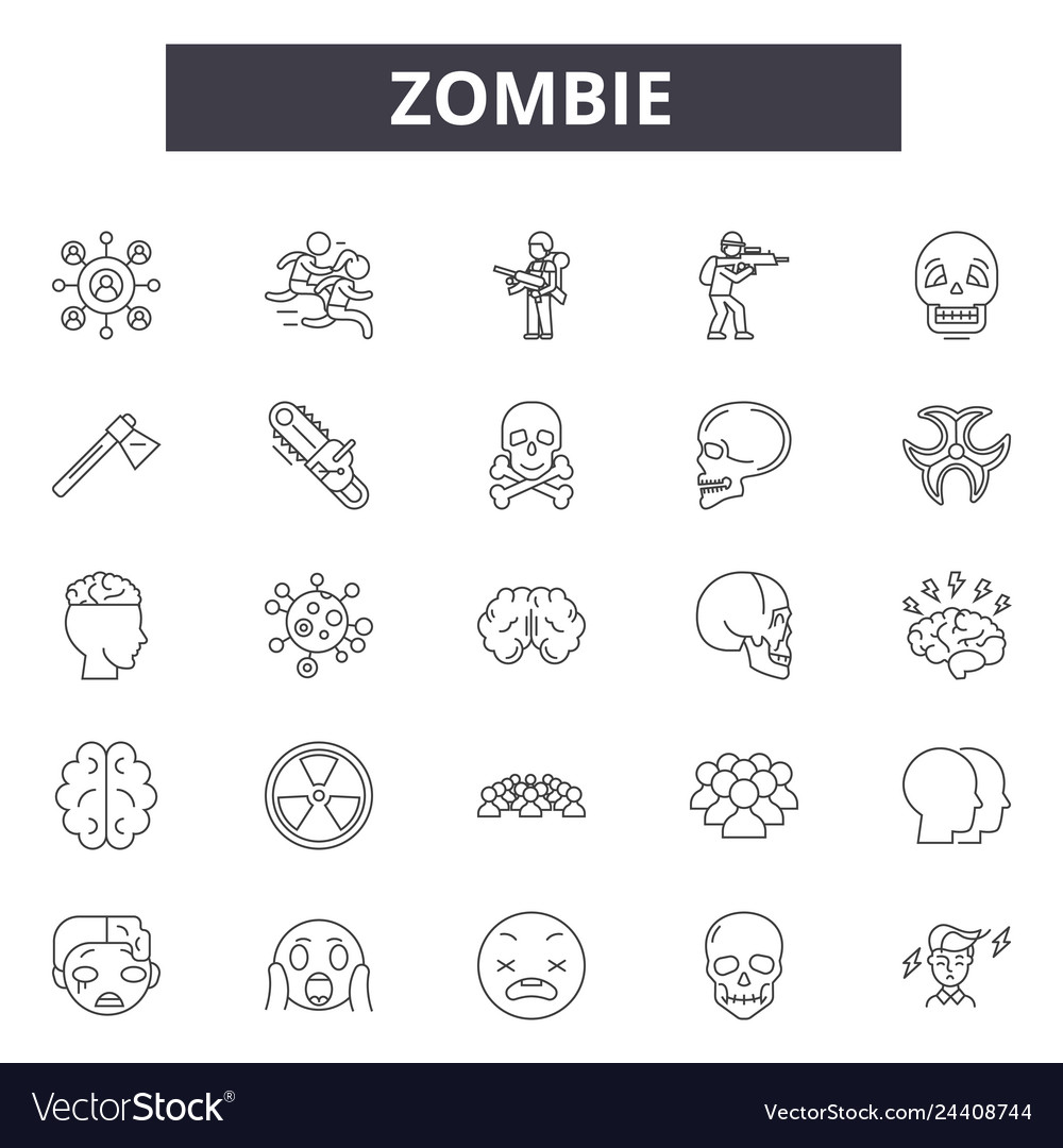 Zombie line icons for web and mobile design Vector Image Zombie line icons for web and mobile design