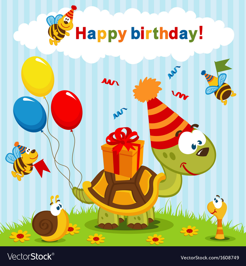 Birthday turtle Royalty Free Vector Image - VectorStock