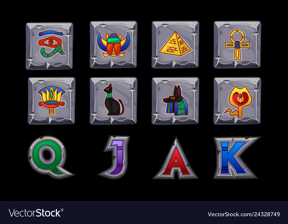 Egypt slots icons on stone square game casino