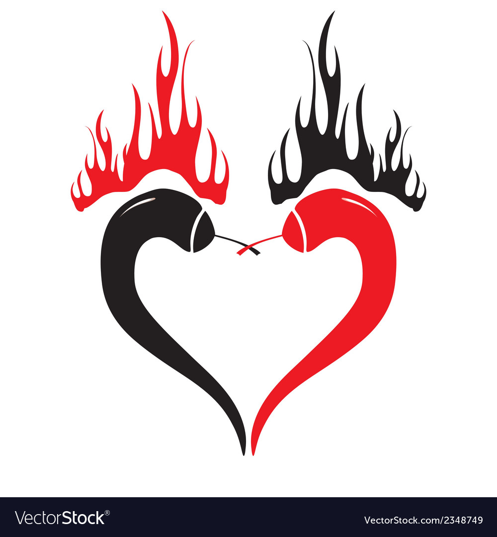 Fire heart of chili peppers hot valentine love Vector Image