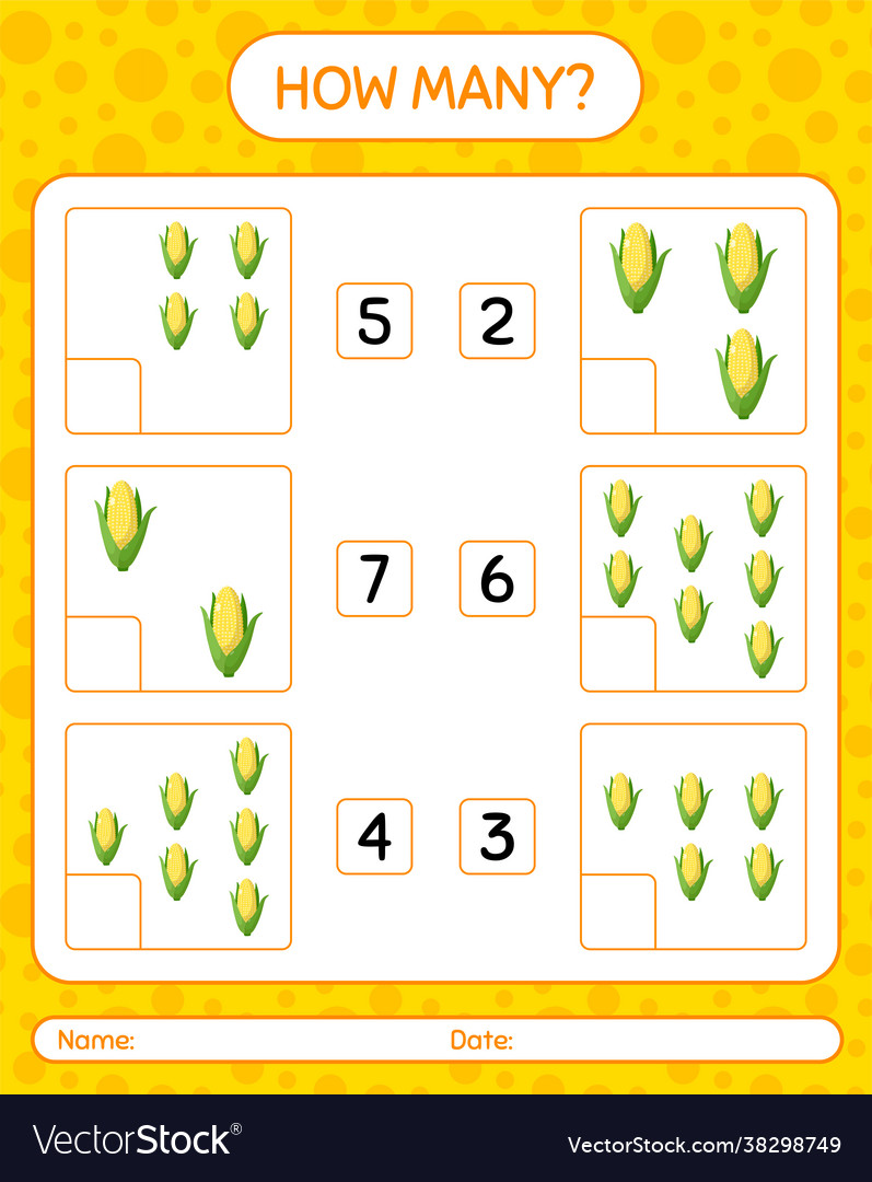 How many counting game with corn worksheet vector image How many counting game with corn worksheet
