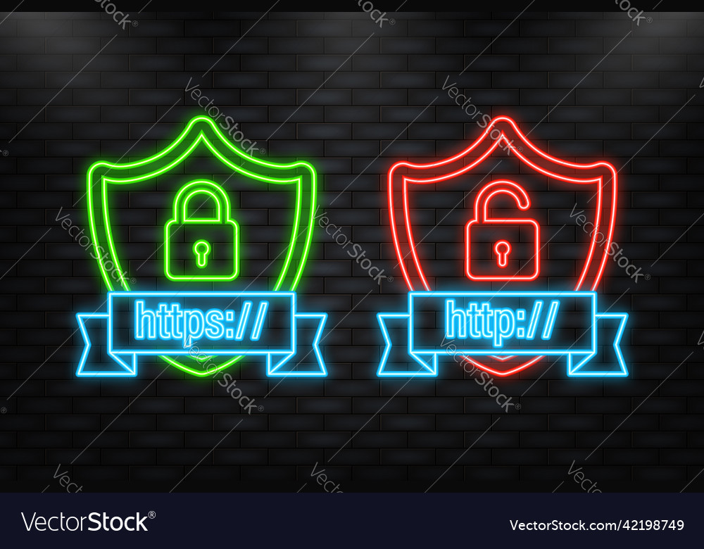 Neon-Symbol http und https-Protokolle auf dem Schild vector image Neon-Symbol http und https-Protokolle auf dem Schild