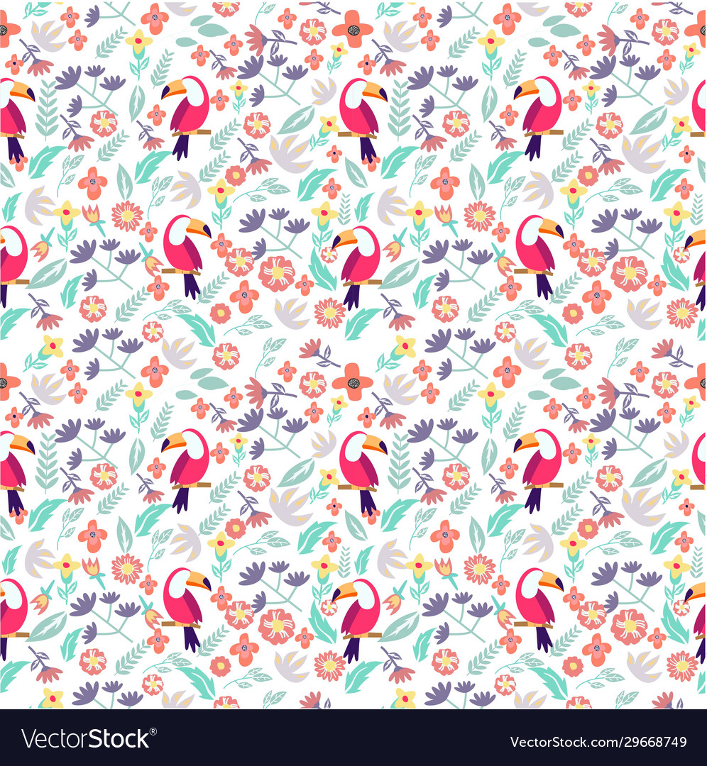 Nahtloses Muster Blumen mit Vögeln Blumen vector image Nahtloses Muster Blumen mit Vögeln Blumen