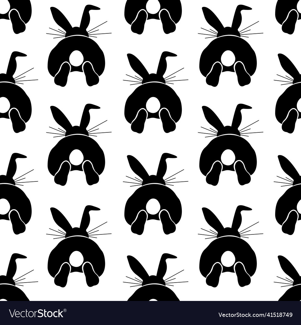 Seamless pattern with black rabbits and hares