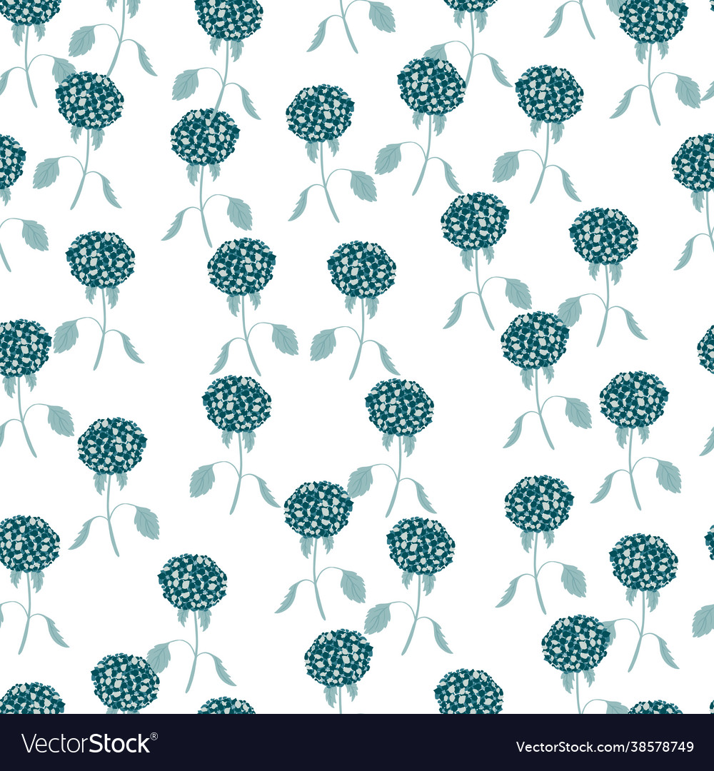 Seamless pattern with blue random hydrangea
