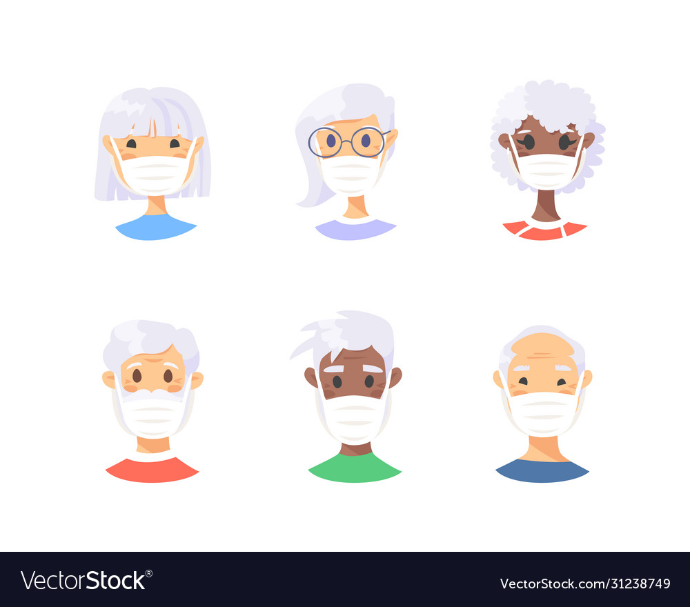 Set elderly male and female characters cartoon