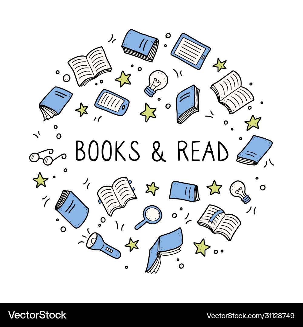Set hand drawn book doodle elements Royalty Free Vector