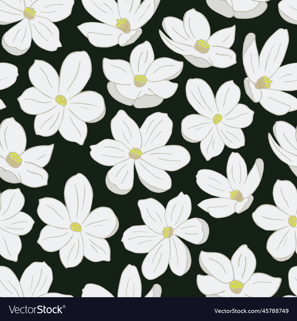 White daffodil bloom seamless pattern