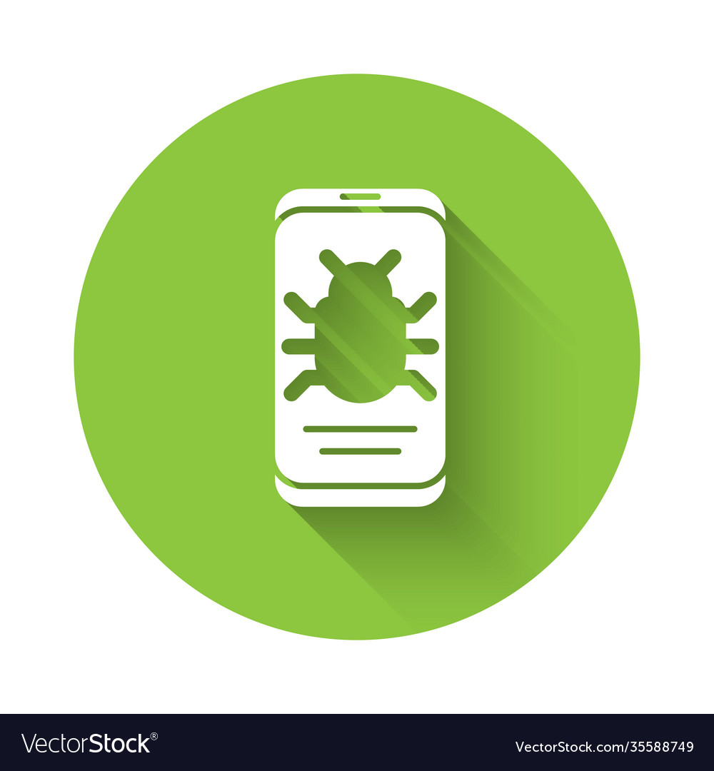 White system bug on mobile icon isolated with long Vector Image White system bug on mobile icon isolated with long