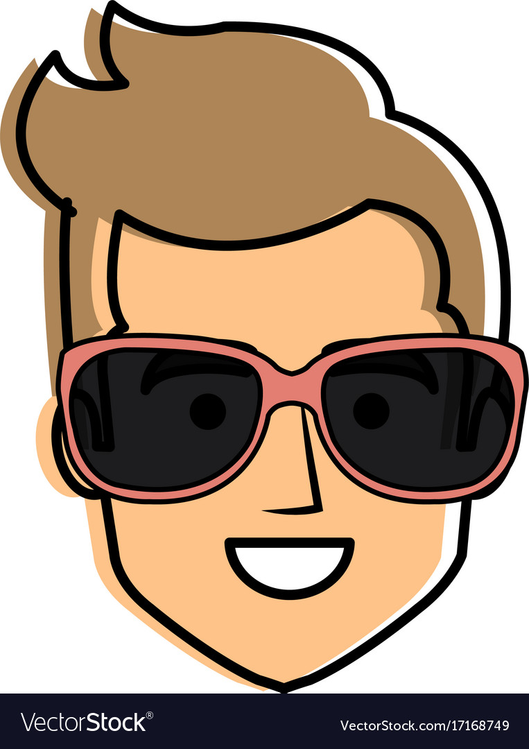 Young man head with sunglasses avatar character