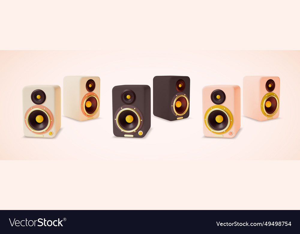 3d different sound speakers set cartoon style